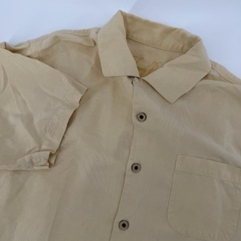 Tommy Bahama Silk Shirt Medium Mens Medium Camp Button Up Palm Tree Print - Picture 1 of 9